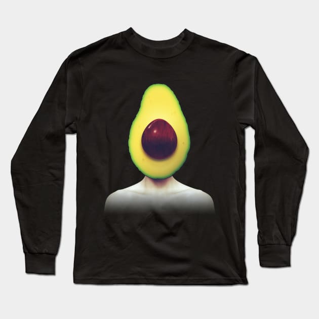 Avocado head portrait Long Sleeve T-Shirt by reesea